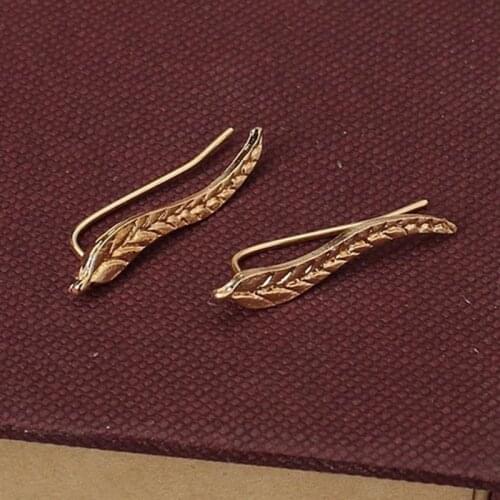 New Fashion Jewelry Leaf Stud Earrings For Women 1 Pair Gold Color Metal Ear Cuff Earring Drop Shipping