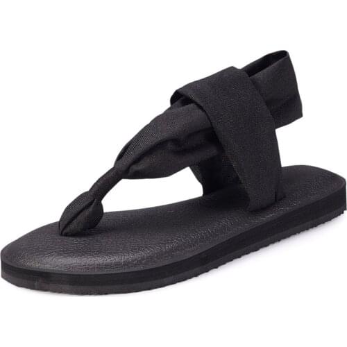 Womens Yoga Sling Vintage Shoes Woman Flat Sandals Summer Beach Shoes Female Flip Flops sandalias mujer 2019 Black Gray