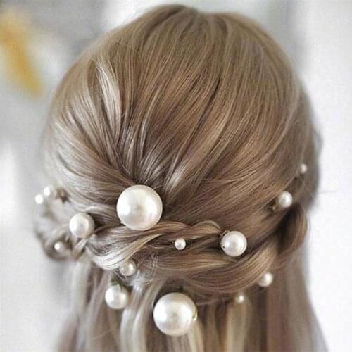 Women U-shaped Pin Metal Barrette Clip Hairpins Simulated Pearl Bridal Tiara Hair Accessories Wedding Hairstyle Design Tools