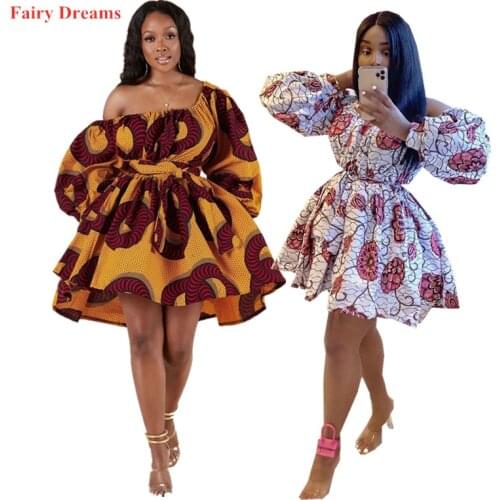 Womens African Cute Dress Traditional African Clothing Dashiki Ankara Bandage Summer Dresses Off Shoulder Print Ball Gown 2020