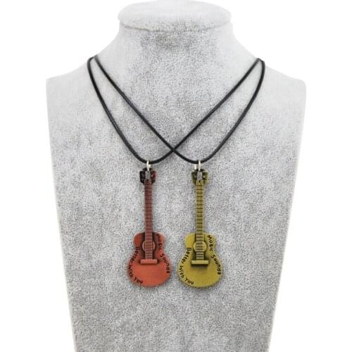 Original New Novelty Retro Gold Guitar Choker Necklace Women Vintage Leather Chain Bar Rock Guitar Pendant Necklace Jewelry Gift