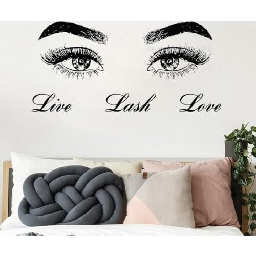 Live Lash Love Wall Stickers For Beauty Salon Eye Lashes Home Decoration Eyes Quotes Wallpaper Waterproof Murals Decal LL2348