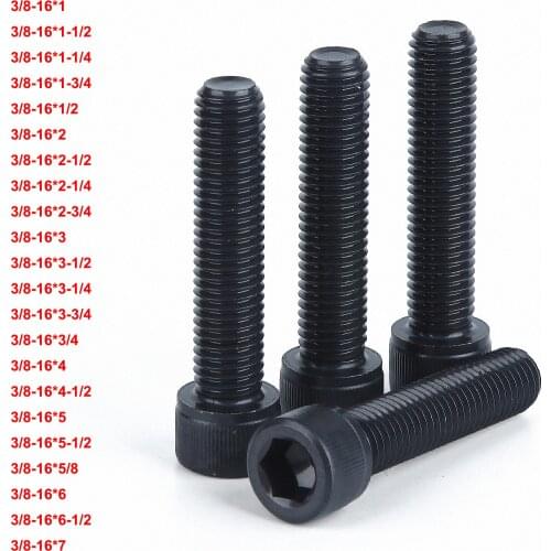 1pcs Grade 12.9 Carbon Steel BSW 3/8-16 Thread Hexagon Hex Socket Cup Head Screws Allen Bolts Length 1/2 inch to 7 inch