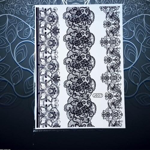 1PC Sexy Lace Bracelet Design Flash Black Ink Henna Tattoo Waterproof Flower Arm Leg Fake Temporary Tattoo Stickers Lace Mehndi