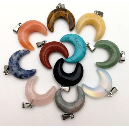 Ashion natural stone ox horn pendant Double Horn Crescent Moon Chokers Pendant Necklace For jewelry making accessories 12pcs