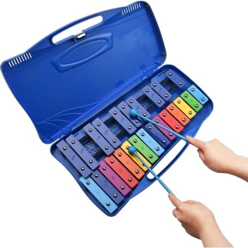 25 Notes Glockenspiel Xylophone Hand Knock Xylophone Percussion Rhythm Musical Educational Instrument Toy with Case 2 Mallets