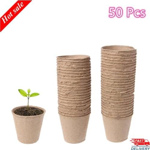 50 Pieces 6cm Garden Round Peat Pots Plant Seedling Starters Cups Nursery Herb Seed Tray Planting Tools