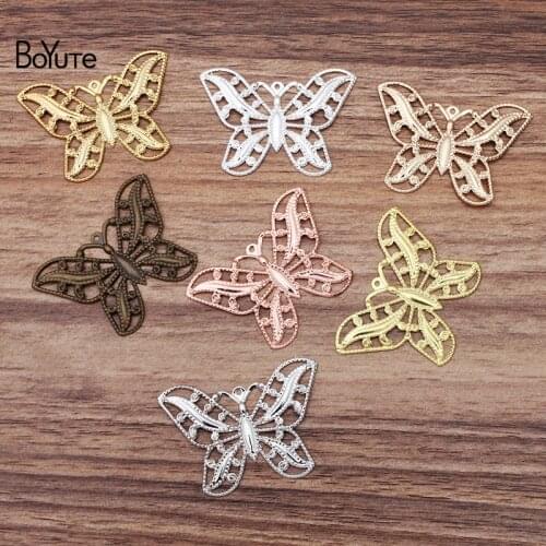 BoYuTe Wholesale 50Pcs 32*44MM Big Filigree Butterfly Charms Diy Metal Brass Hand Made Jewelry Materials