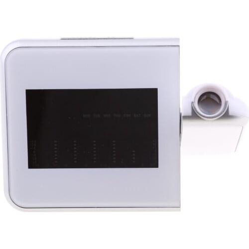 Digital Projection Alarm Clock with LED Backlight Display Temperature/Day/Date/Hygrometer/Humidity 12 Hour & 24 Hours (White)