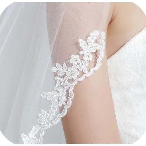 Wedding Bridal Veil with Comb 1 Tier Lace Applique Edge Fingertip Length 36" wedding veils bridal accessories ivory veil