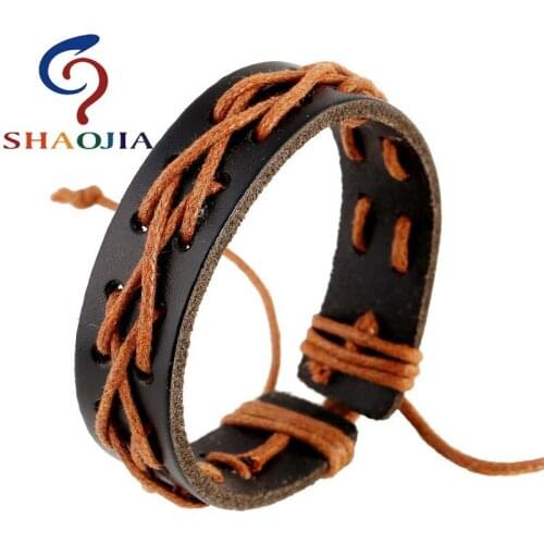 Classic Weaved Leather Rope Charm Bracelets Men Accessories Round Jewelry Manual Making Unique Adjustable Lace-up Bracelet