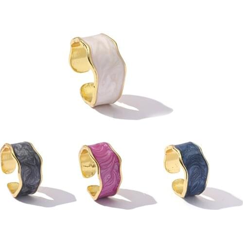 New Colorful Enamel Irregular Smooth Width Ring for Women Girls Trendy Geometry Open Rings Party Trendy Jewelry Gift