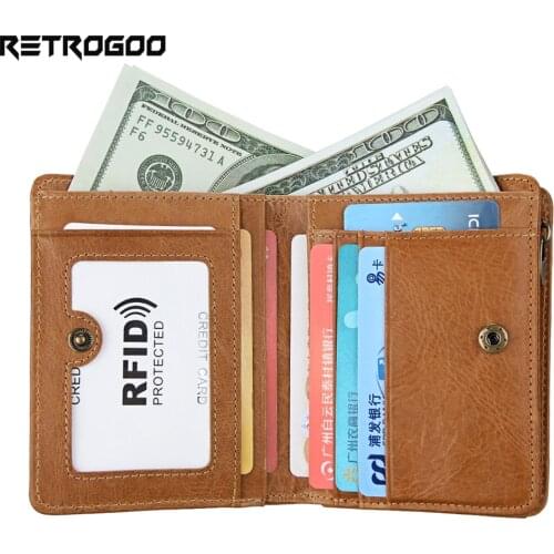 RETROGOO RFID Anti Theft Short Wallet For Men Genuine Leather Male Wallets Card Holder Coin Pocket Purse Slim Soft Cow Money Bag