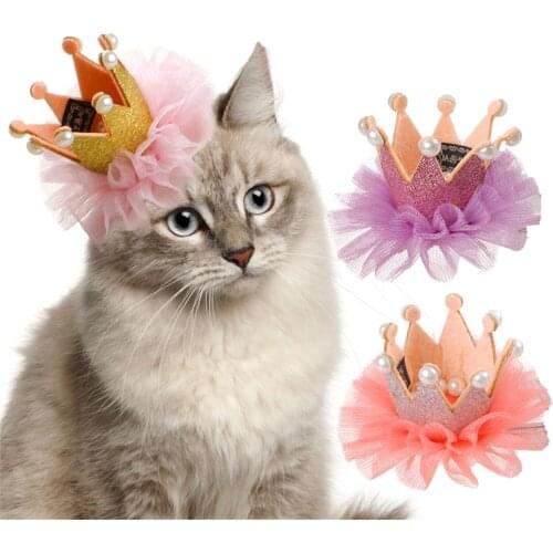 Princess Crown Costume Pet Cat Sweet Lace Photography Decoration Hat Dog Puppy Birthday Party Wedding Pearl Headdress Hair Clip