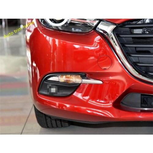 Lapetus Chrome Front Fog Lights Lamps Eyebrow Stripes Cover Trim Accessories Exterior Refit Kit Fit For Mazda 3 2017 2018 ABS