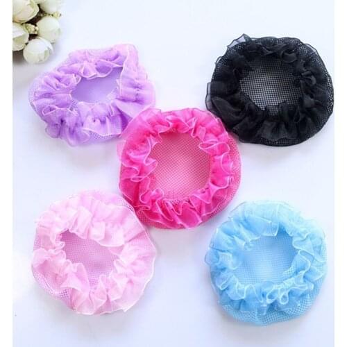 Cute Girls Flower Bun Hair Nets for Dance Kids Net Bun Cover Hair Accessories Dancewear Elastic Hair Bands