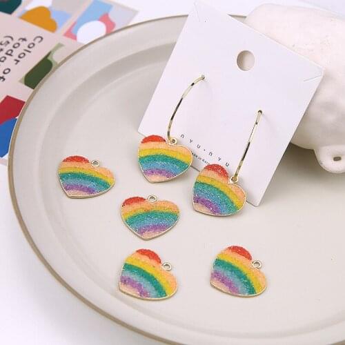 Min order 12pcs/lot rainbow color sore decoration cartoon heart shape alloy floating locket charms diy jewelry earring accessory