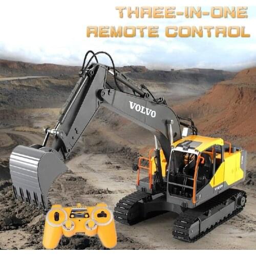 Simulation 3-in-1Multi-functional RC Construction Excavator 660 Degree Rotation Alloy Bucket Gripper Bit Imitate Sound RC Truck