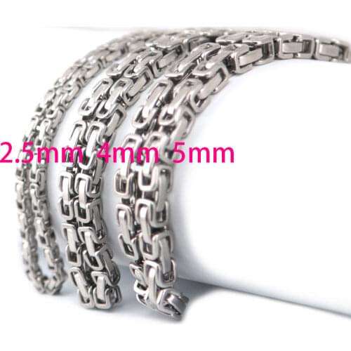 2.5mm 4mm 5mm Men Chain Silver Tone 316 Stainless Steel 22inch Byzantine Box Link Necklace chain