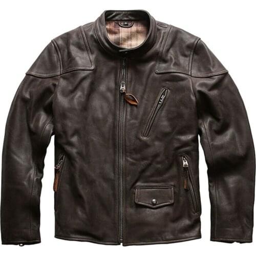 2021 Mens Genuine Leather Jacket Slim Fit Casual First Layer Cowhide Jacket Jacket Motorcycle Jacket Male