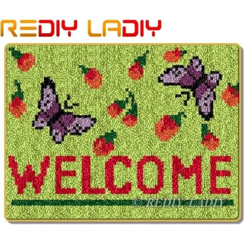 Latch Hook Rug Kits Crocheting Carpet Rug Welcome Home Acrylic Yarn Pre-Printed Canvas Cushion Mat Crochet Wall Tapestry Crafts