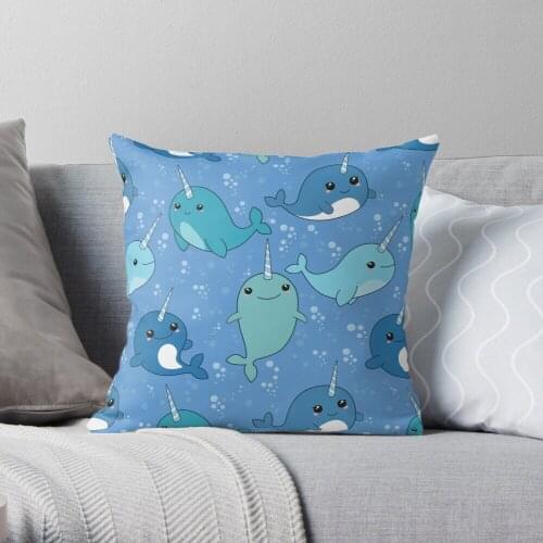 Narwhal Pattern Throw Pillow Cushion Cover Polyester throw pillows case on sofa home living room car seat decor 45x45cm