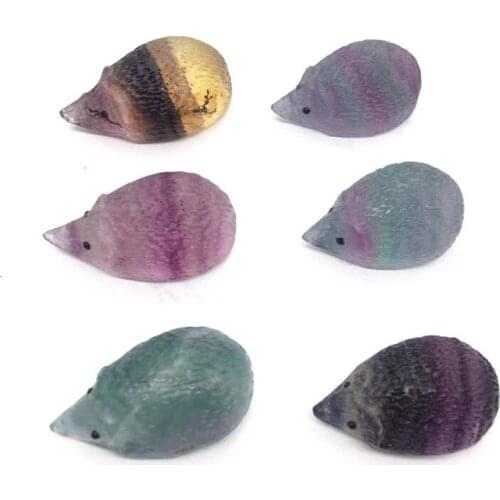 Natural fluorite hedgehog crystal stone animal Reiki healing decorative Handmade Crafts quartz Natural Stone Carved Home Decor