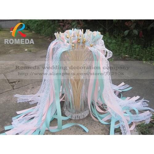 Style D New Arrived 3 Ribbons stick lace wedding wands Pink & Mint Ribbon Birthday Party ,christmas ribbon Sparklers