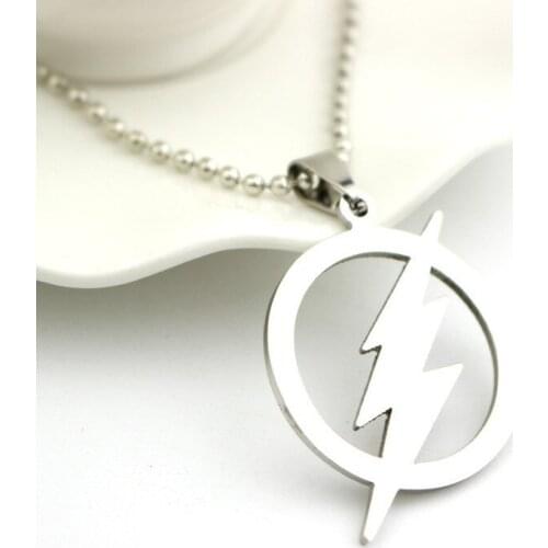 Gift Stainless Steel Flash Lightning Symbol Logo Geometric Round Movie Superhero Lightning Sign Natural Weather Necklace jewelry