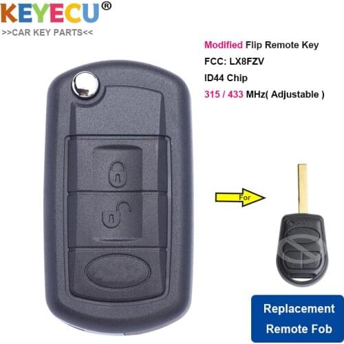KEYECU Modified Flip Remote Key for Land Rover Range Rover 2002 2003 2004 2005 2006, Fob 3 Buttons - 315MHz/ 433MHz - ID44 Chip