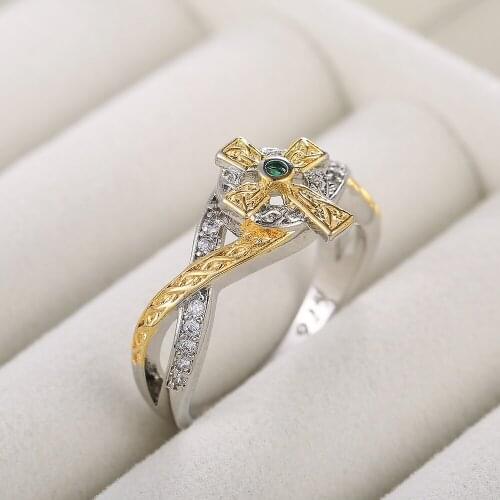 JK Luxury Twist Two Tone Design Cross Rings Together Union Party Church Accessories Rings Wholesale Lots&Bulk With Size 6-10