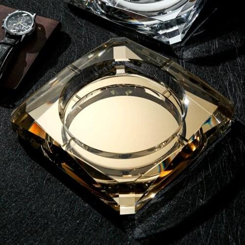 Crystal Glass Ash Tray Black/ Gold/Tranparent Square Shape Ashtray Cigar Smoking Accessory Household Office KTV Smoking Supply