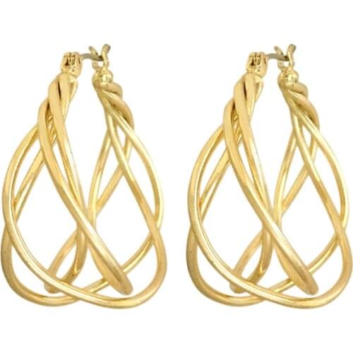 Trendy Gold Color Plating Wire Wrapping Hoop Earrings For Women Girl Fashion Casual Pretty Romantic Casual Jewelry Accessory