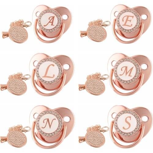 Name Initial Letters Baby Pacifier Newborn Silicone Pacifier Rose Gold Bling Infant Nipple BPA Free Baby Soother Dummy