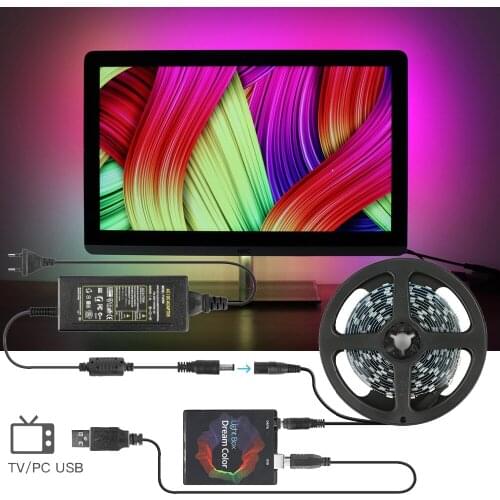 DC 5V USB SMD 5050 WS2812B RGB LED Strip Light Dream Screen HDTV Desktop Computer PC Monitor Backlight Decoration Lighting DIY