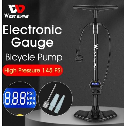 WEST BIKING Bicycle Foot Pump With Precise Electronic Barometer Schrader Presta Dunlop Valve MTB Road Bike Motorcycle Car Pump