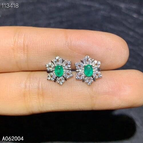 KJJEAXCMY Fine Jewelry 925 sterling silver inlaid natural Emerald female earrings Ear studs exquisite support test hot selling