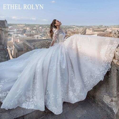 ETHEL ROLYN Long Sleeves Wedding Dress 2021 Romantic Beading Appliques Bride Lace Up A-Line Princess Bridal Gowns Robe De Mariee
