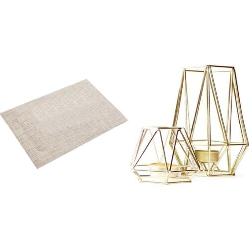 1 Set Geometric Tealight Candle Holders & 1 Set Household Table Mats, Theme Restaurant Placemats