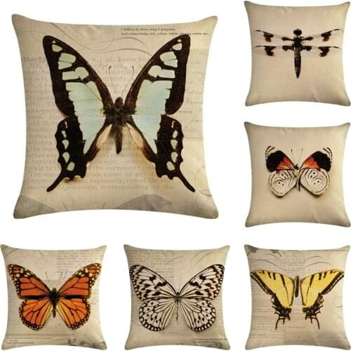 1Pcs 45*45cm Colorful Butterfly Flower Pattern Cotton Linen Throw Pillow Cushion Cover Car Home Sofa Decorative Pillowcase