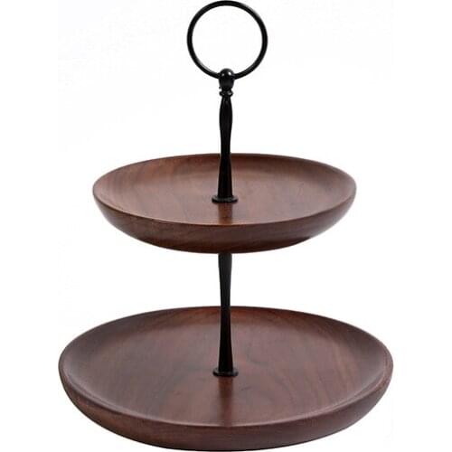 2-layer Black Walnut Tray Dry Dessert Fruit Cake Tray Living Room Fruit Snack Tray European Double-layer Fruit Wood Snack Tray