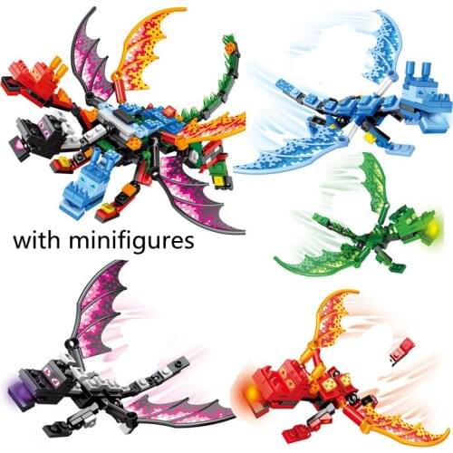 2021 New My Worlded 2 Heads Dragons Knights Minecraftinglys Figures Building Blocks Kids Toys Bricks Gift For Children Boys