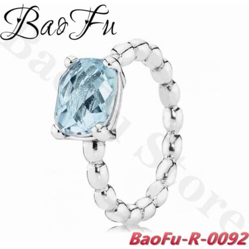 BaoFu Original 925 Sterling Silver Ring Blue Ice Blue Crystal Ring Suitable for High Quality European Style Female Jewelry