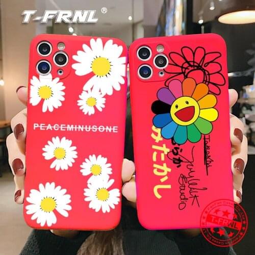 For iPhone 11 12 Mini Pro XS Max XR X 7 8 Plus Red Soft Airbag TPU Cover Coque Cartoon Lucky Smiley Straight Edge Phone Case