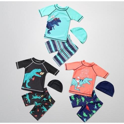 Baby Kids Dinosaur Swimsuit Children Boys Swimwear 3 Pieces Swimming Set