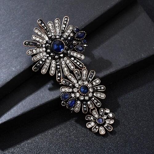 Ethnic Turkish Resin Flower Brooches Alloy Metal Exquisite Sculpture Vintage Long Pendant Wedding Broches Hijab Pins Scarf Clips