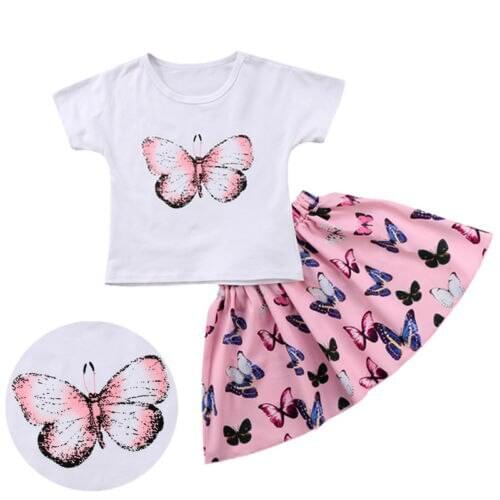 Kids Baby Girls Short Sleeve T-shirt 2 Pieces Set Dress Sundress Toddler Outfits