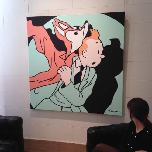 Hand Made Oil Painting The Adventures of Tintin Modern Art Artworks Funny TinTin Cartoon On Canvas For Kids Room