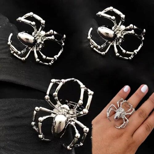Gothic Simulation Spider Ring for Women Men Finger Adjustable Animal Ring Punk Style Halloween Jewelry Spoof Toy Accessories