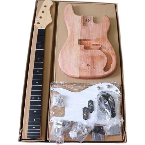 PB Electric Bass Guitar Body & Neck Kit Maple Neck 21 Frets Okoume Wood Body Barrel Unfinished Project All DIY Bass Guitar Parts